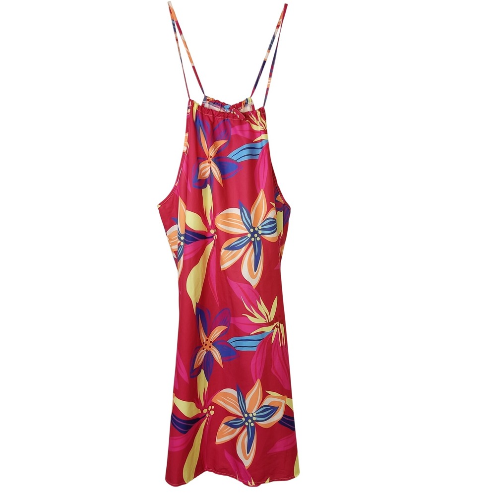 Shein Dress Womens 3XL Pink Floral Halter Mini A-Line Sleeveless Tropical Summer